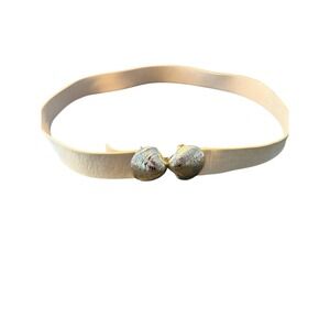 SOLD
McLaughlin Cream Leather Belt Gold Clam Shell Buckle L/XL Coastal Preppy